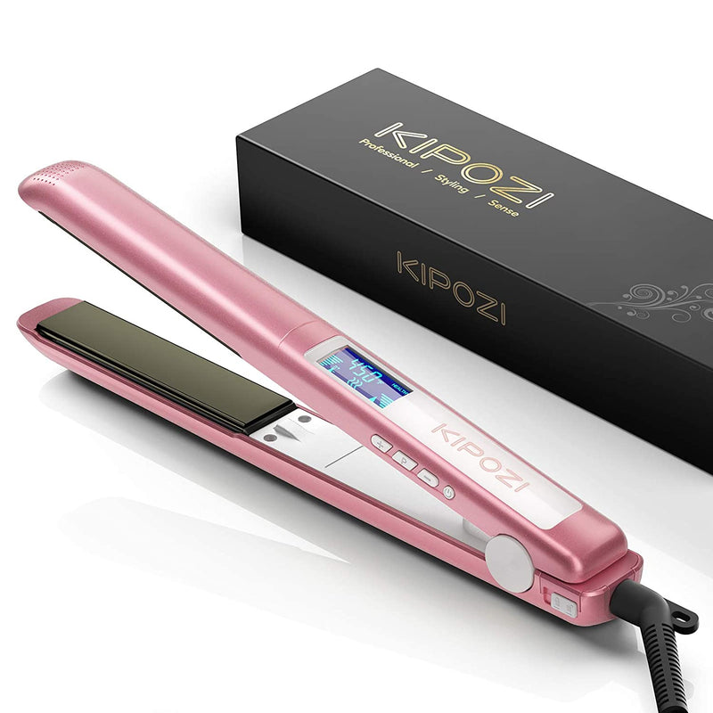 Plancha de pelo KIPOZI, herramienta profesional para el cabello, pantalla LCD 2 en 1, plancha de pelo, rizador de pelo de temperatura ajustable de doble voltaje