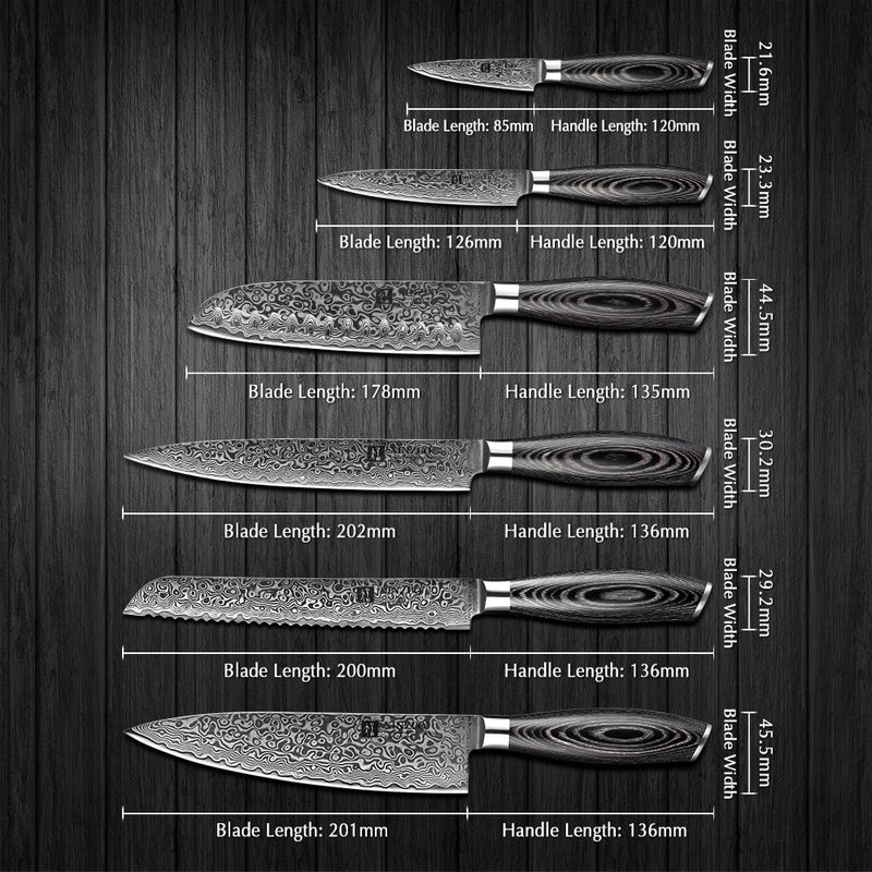 XINZUO, 6 uds., juegos de cuchillos de cocina, alto carbono, estilo japonés VG10, acero damasco, Chef Santoku, cuchillo de utilidad para pan, mango de Pakkawood