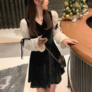 Vintage Mini Dress Lolita Women 2021 Autumn Lace Bow Velvet Evening Party Dress Female Y2k Casual Kawaii One Piece Dress Korean