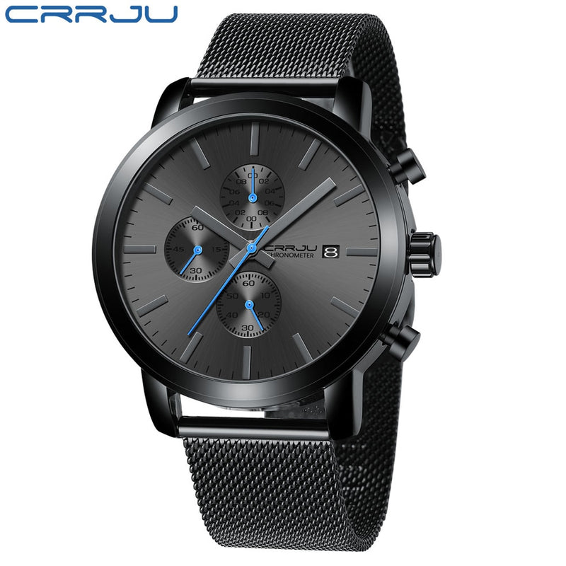 Reloj para hombre CRRJU, reloj de pulsera de acero inoxidable de lujo para hombres de negocios, reloj militar resistente al agua con fecha, relojes de cuarzo, reloj masculino