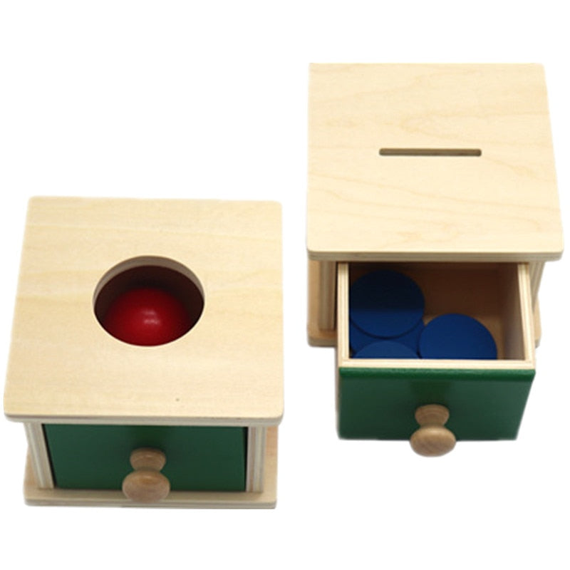 Juguete Montessori para niños, caja de monedas de madera para bebés, caja de bolas, aprendizaje educativo, entrenamiento preescolar, juguete de aprendizaje temprano para bebés