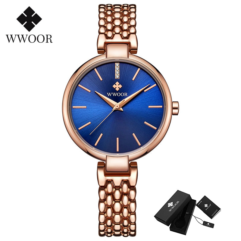 WWOOR Elegant Ladies Watch Diamond Quartz Bracelet Watches Set Top Brand Luxury Female Dress Wrist Watch Clock Relogio Feminino