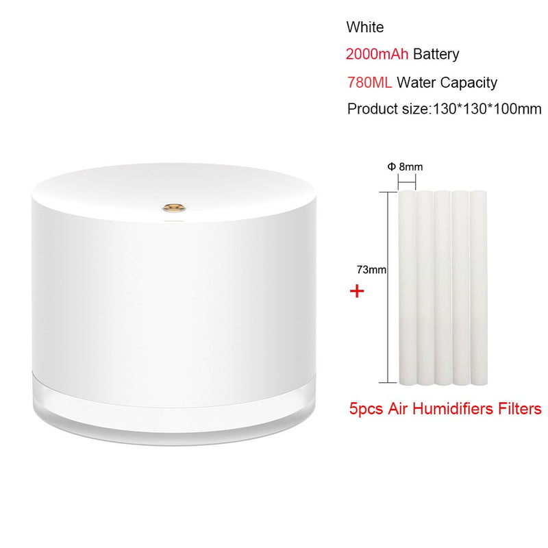 Wireless Air Humidifier Diffuser 780ML USB Portable Electric Humidifiers Rechargeable 2000mAh Battery Humidificador Mist Maker