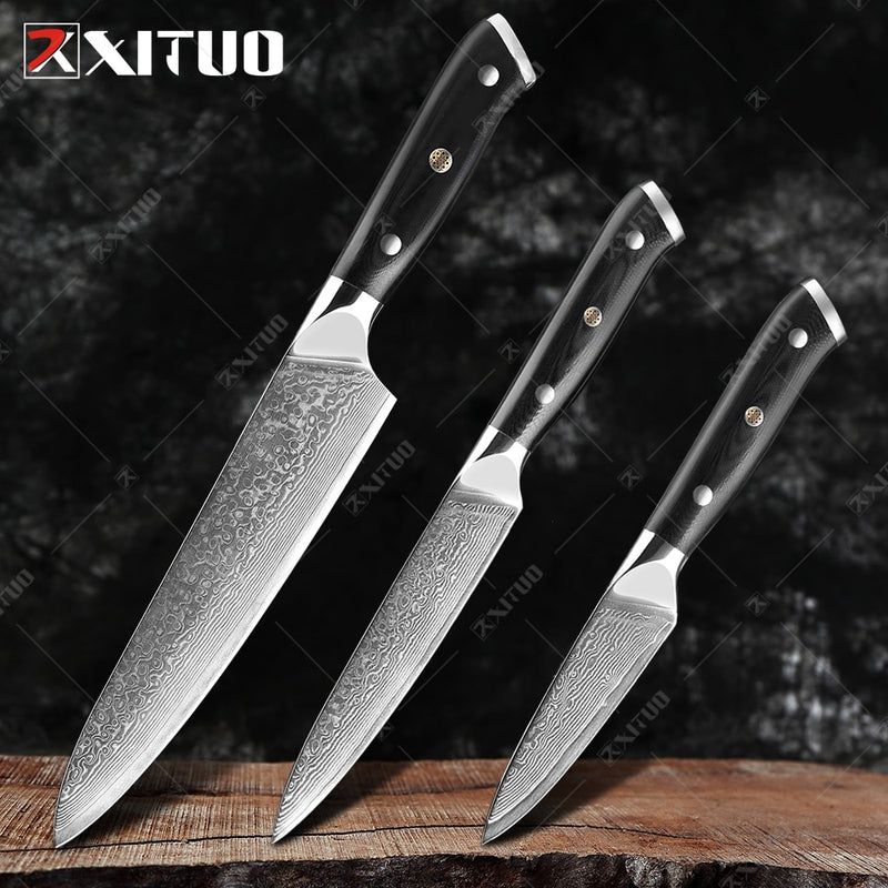 XITUO Damasco Chef cuchillo 1-8 piezas profesional Japón Sankotu Cleaver hueso cuchillos utilidad Kiritsuke pelado cuchillo de cocina