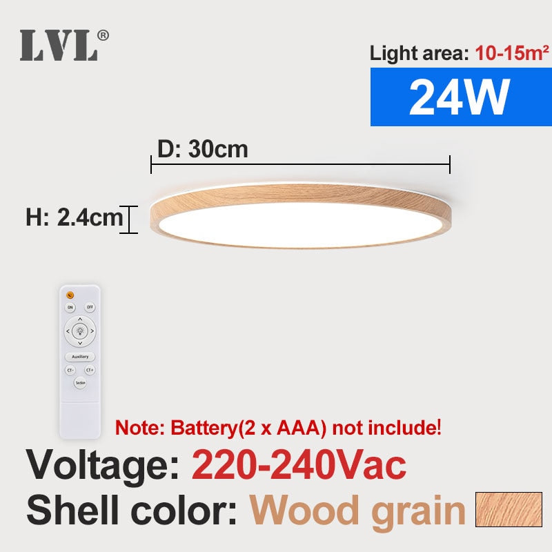 Luz de techo Led con Control remoto moderno, grano de madera dorada, 24W, 32W, dormitorio, sala de estar, cocina, baño, lámpara de techo regulable RC