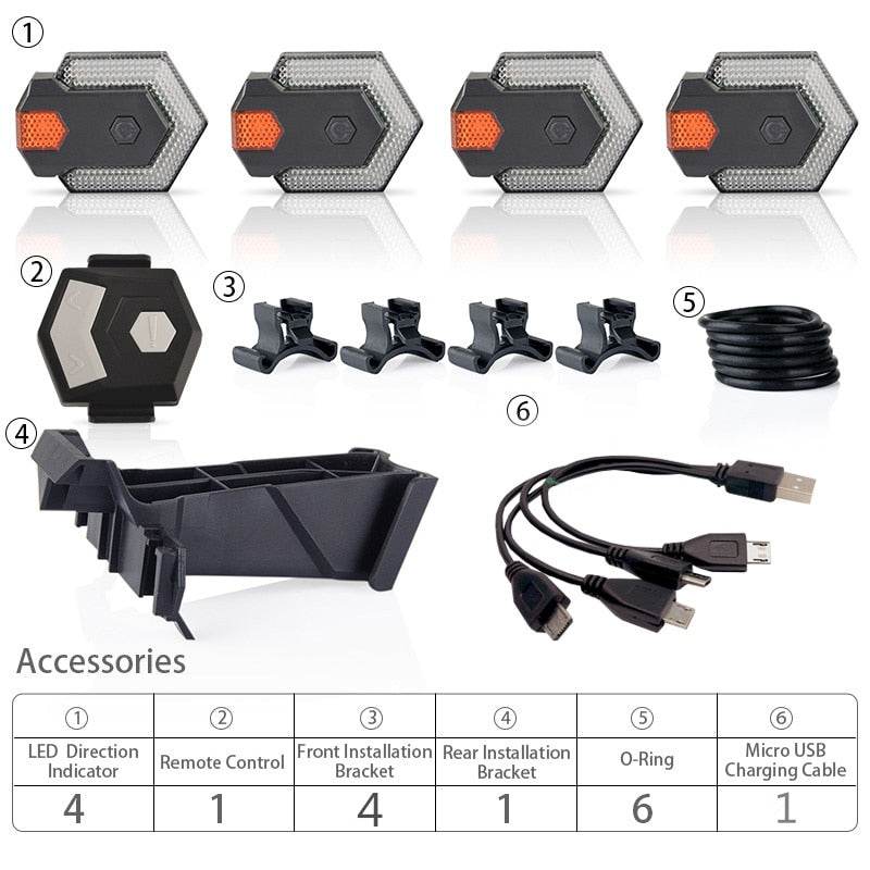 Bike Light Smart Wireless Remote Control Bike Turn Signals Front and Rear Light Cycling Safety Warning LED Tail Lights