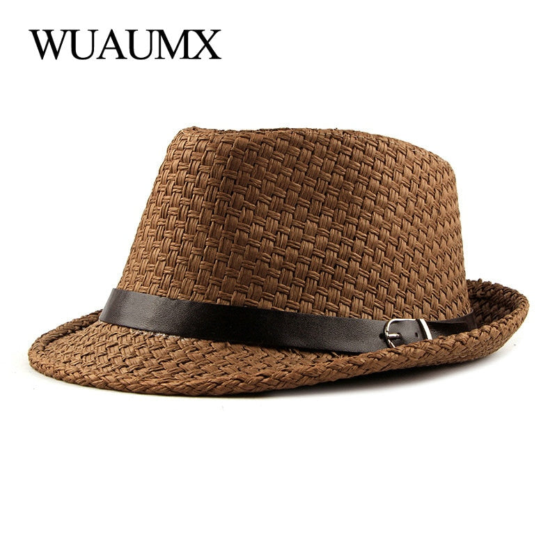 Wuaumx Spring Summer Straw Hat Women Jazz Hat Men Fedoras For Male Female Breathable Panama Sun Hat Wholesale Chapeu Feminino