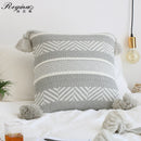 REGINA Baroco Decor Knitted Cushion Cover Gray Stripe Tassel Design Pillow Case Cotton Super Soft Sofa Car Nordic Pillow Cover
