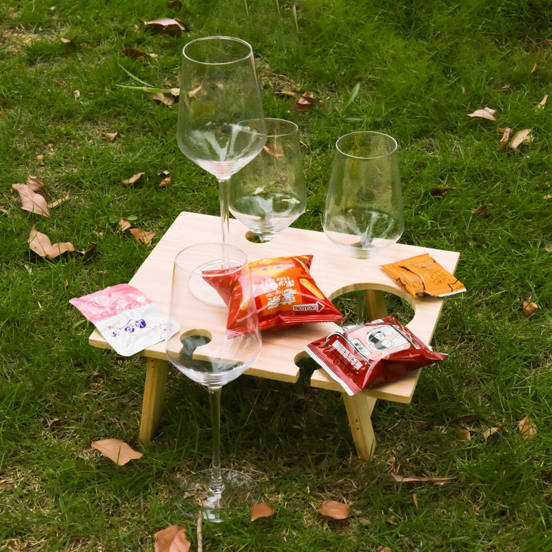 Tragbarer Picknicktisch aus Holz, Tragegriff, klappbarer Weintisch für den Außenbereich, abnehmbarer Weinglashalter, Klapptisch, Obst-Snack-Tablett