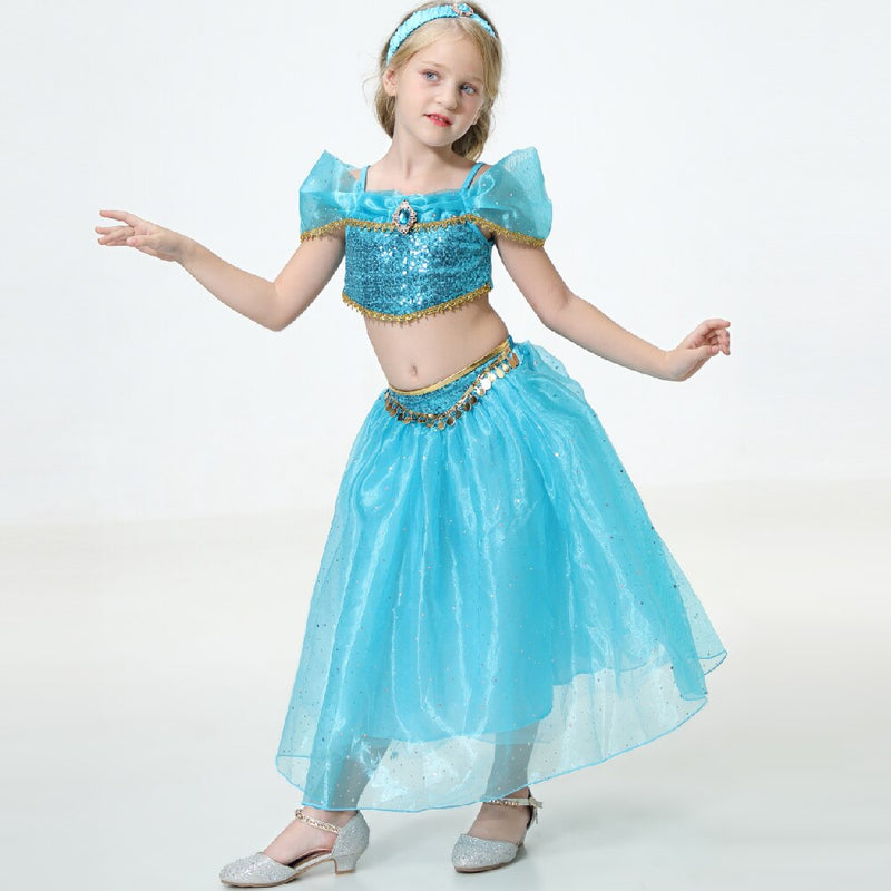 Película niñas chico verano jazmín princesa baile vestido niños Aladino Halloween fiesta actuación disfraz Top falda pantalón conjunto