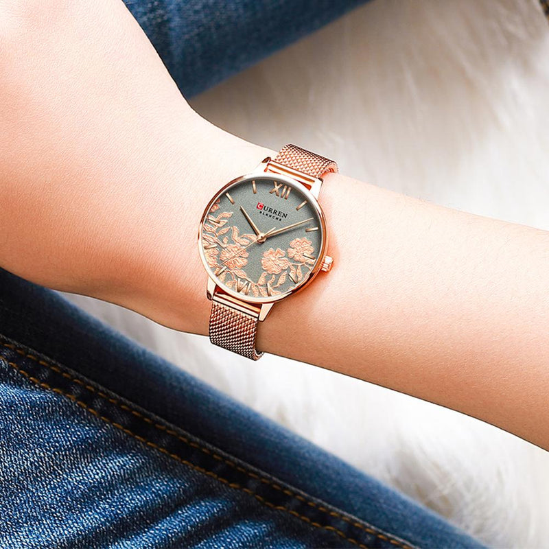 CURREN, relojes para mujer, marca superior, reloj de pulsera con correa de acero inoxidable de lujo para mujer, reloj rosa, elegante reloj de cuarzo para mujer