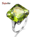 Szjinao Real 925 Sterling Silver 17*17mm Square Aquamarine Ring For Women Vintage Sparkling Massive Birthstone Jewelery Female D