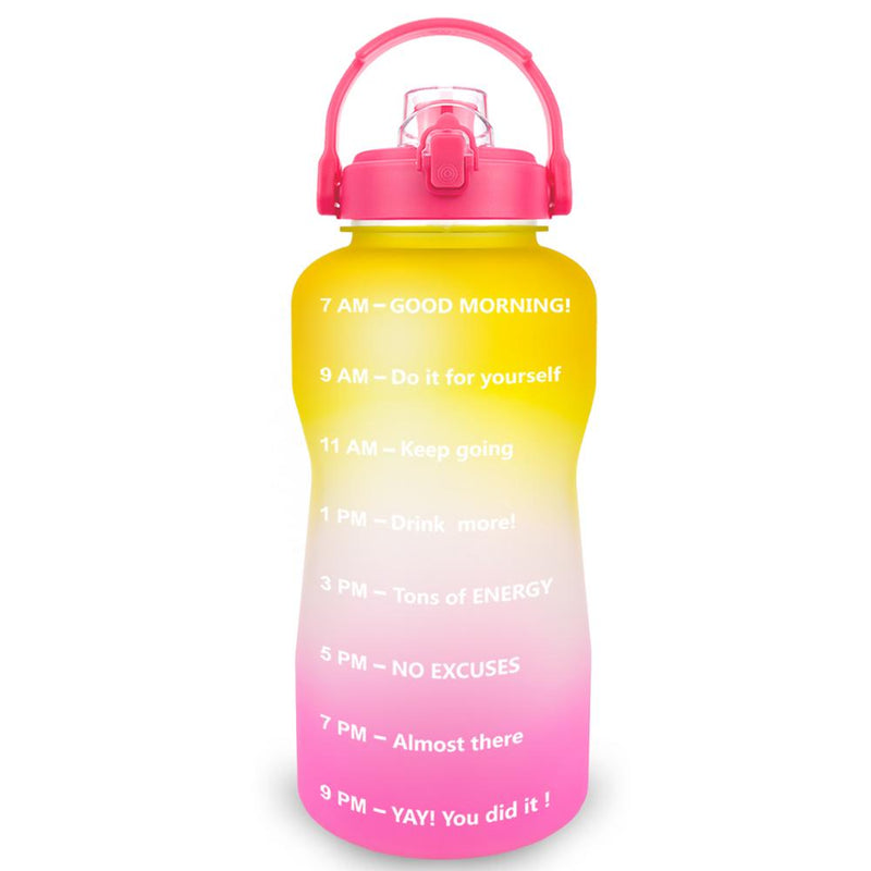 QuiFit 2L 64OZ Half Gallon Motivational Water Bottle With Time Marker Flip-Flop BPA Free Portable Sports Phone Stand GYM Jug