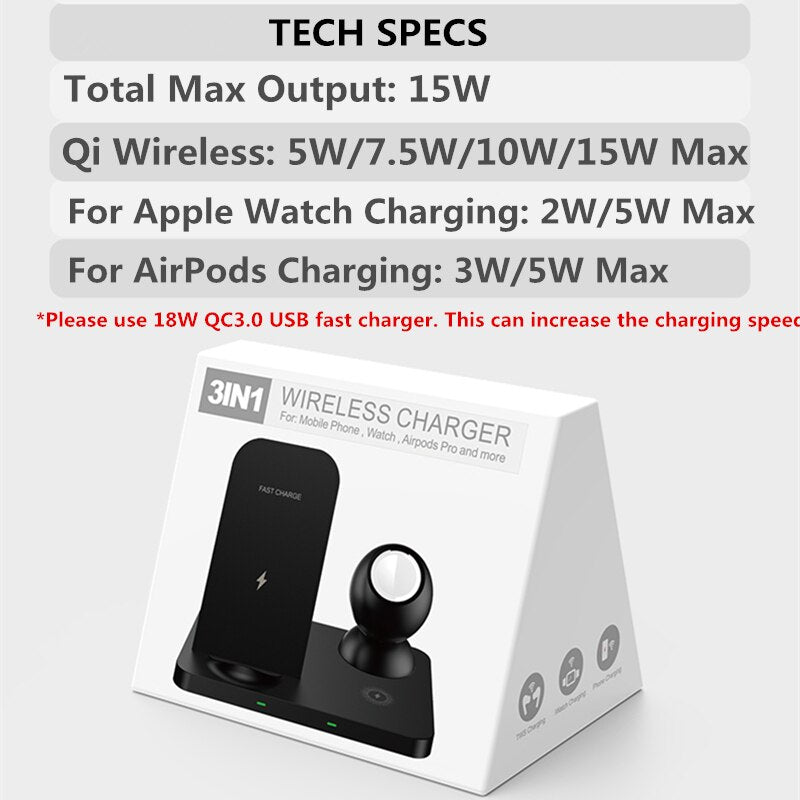 for iPhone Wireless Charger Stand 3 in 1 Fast Charging for Apple iPhone 12 11 X XS XR Watch 6 5 4 3 AirPods Pro Wireless Charge
