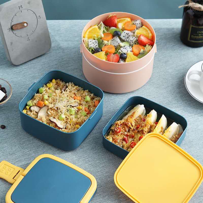 Fiambrera de estilo japonés para niños, caja de almacenamiento de contenedores de alimentos a prueba de fugas, caja bento bonita portátil de múltiples capas con compartimento