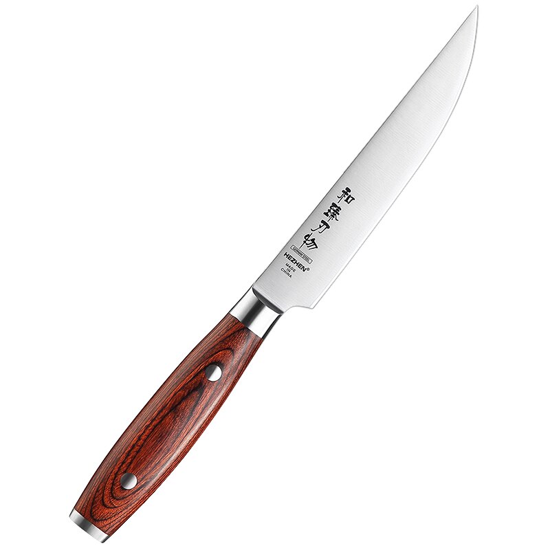 HEZHEN 5 Inches Steak Knife Cut Slice Meat Stainless Steel Rivet Sharp Pakka Wood Handle German DIN1.4116 Steel Kitchen Tool