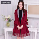 Women Winter Poncho with Sleeve Shawls and Wraps Pashmina Red Thicken Scarf Stoles Femme Hiver Warm Reversible Ponchos and Capes