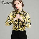 Sommer Damen Schlanke Blusen Tops Barock Print Runway Langarm Shirt Damen Kragen Elegante Vintage Büro Shirts Arbeitskleidung