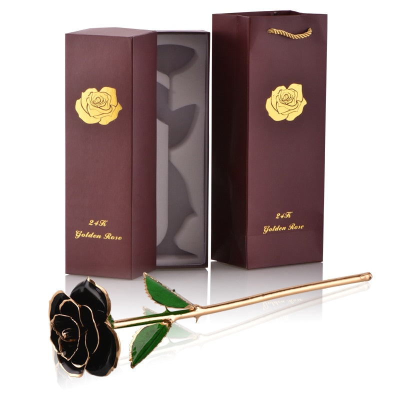 Regalos para mujer Rosa bañada en oro de 24 quilates con soporte Flores eternas Amor para siempre en caja Novia Boda Regalos de Navidad para ella