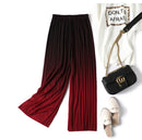 Female Summer Ice Silk Gradient Color Wide Leg Pants Pleated Nine Points Large Size High Waist Drape Skirt Straight Beach Pants