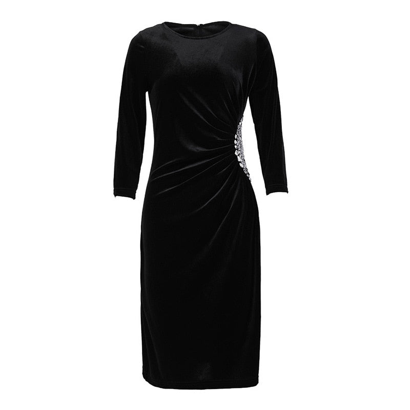 2019 autumn new style ladies velvet beaded slim slimming dress