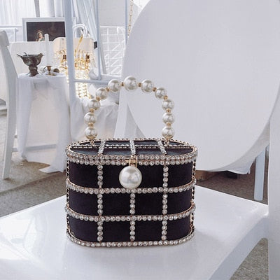 Diamonds Basket Evening Clutch Bags Women 2019 Luxury Hollow Out Preal Beaded Metallic Cage Handbags Ladies Wedding Party Purse