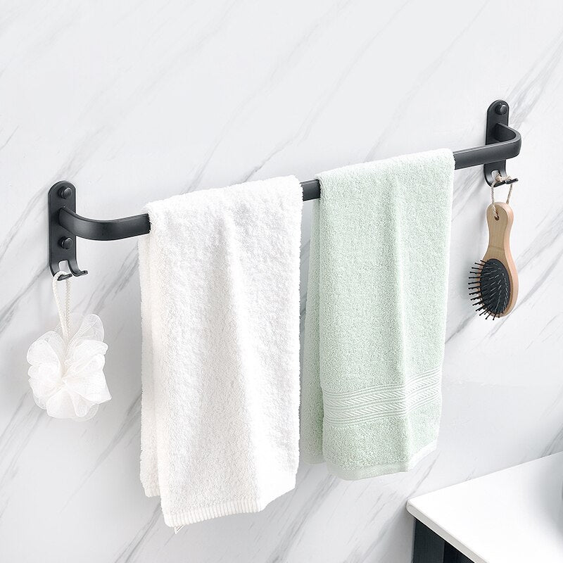 Wall Mounted Towel Rack Towel Hanger Rail Space Aluminum Black Towel Bar Rail Matte Black Towel Holder Bathroom Accessories