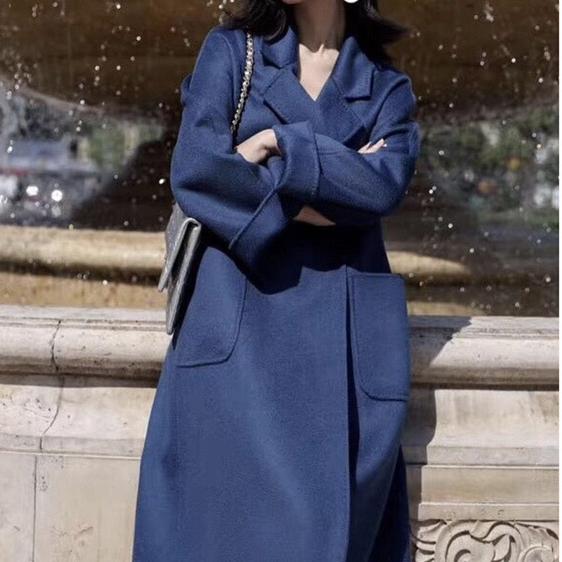 New High Quality Luxury Cashmere Coat Fall Spring Outerwear Female Wool Coat Loose Oversize Women&