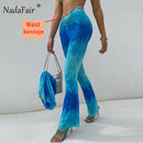 Nadafair Tie Dye Trousers Y2K Aesthetic Clothes 2021 Gradient Sexy Pants Women Ruched Bandage High Waist Flare Pants