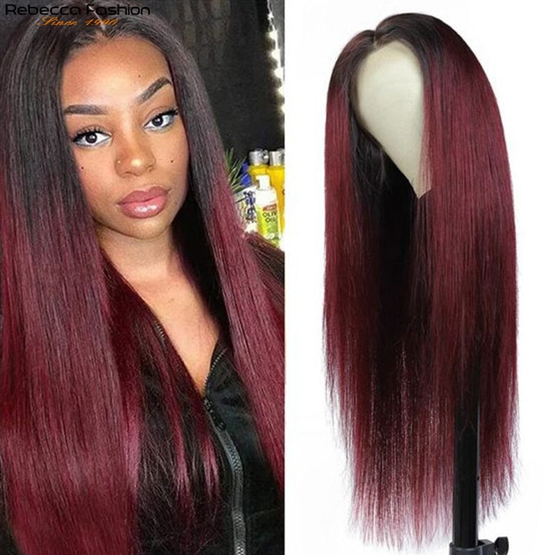 Burgundy HD Transparent Lace Front Human Hair Wigs Ombre 99J Straight Lace Frontal Wig For Women Pre Plucked 13x1x6 Lace Wig