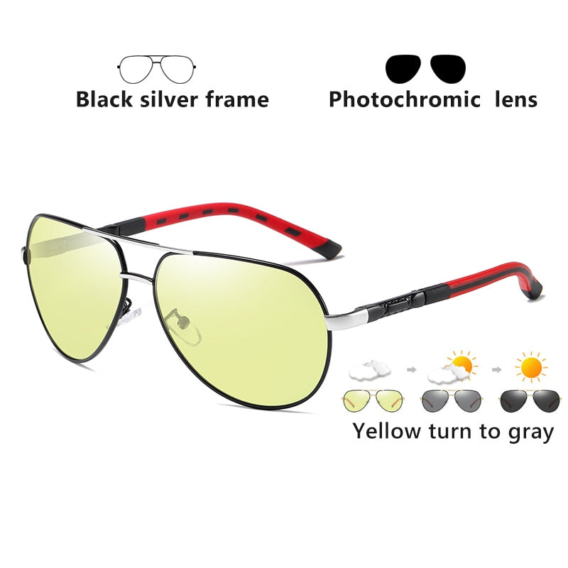 Aviation Discoloration Driving Photochromic Sunglasses Men Polarized Chameleon Day Night Vision UV400 Women gafas de sol hombre