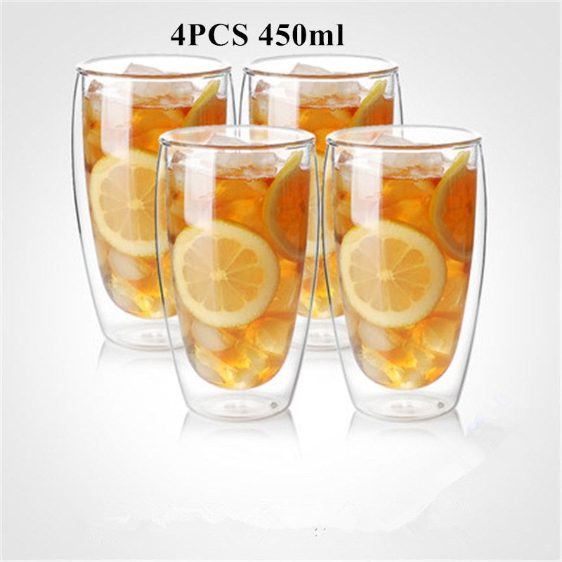 80/250/350/450ml Heat-resistant Double Wall Glass Cup Beer Coffee Cups Handmade Healthy Drink Mug Tea Mugs Transparent Drinkware