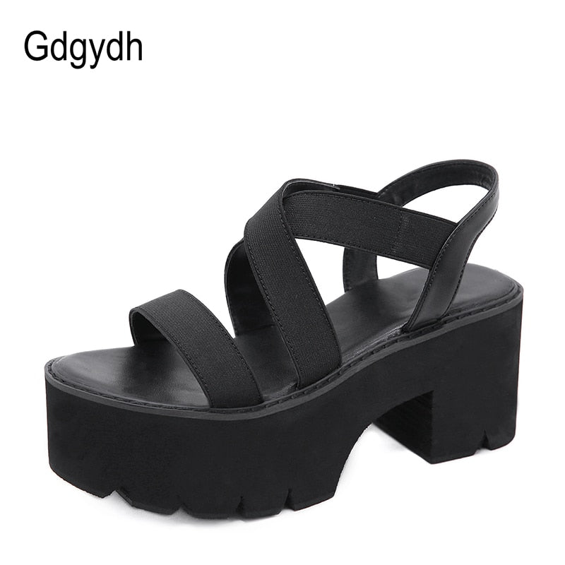 Gdgydh 2022 Sommer Frauen Gladiator Sandalen Dicke Plattform High Heels Bequeme Weibliche Schuhe Gummiband Schwarze Schuhe Drop Ship