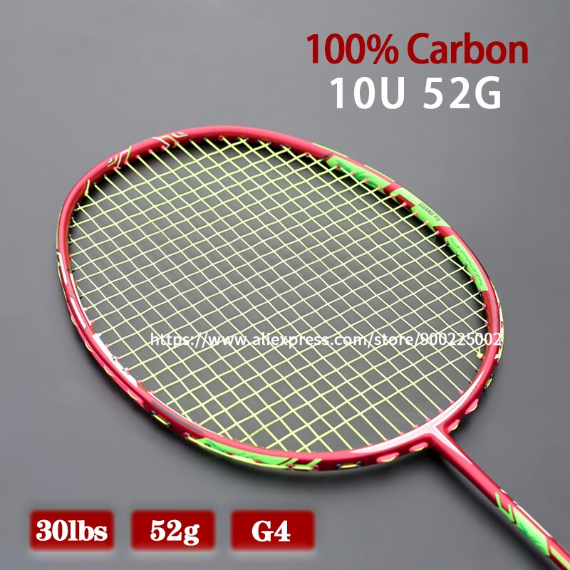 Vollcarbon Leichtester 10U 52g Badmintonschläger Bespannt Max Tension 30LBS Professionelle Schläger mit Taschen Saiten Schläger