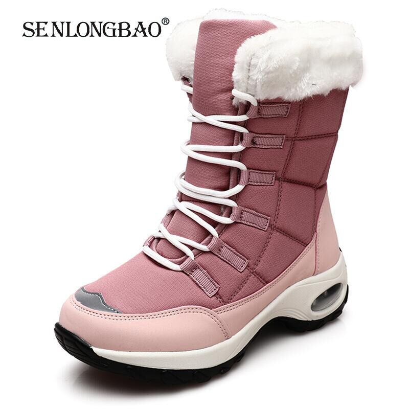 Nuevas botas de invierno para mujer, botas de nieve cálidas de alta calidad, botines cómodos con cordones, botas de senderismo impermeables para exteriores, talla 36-42