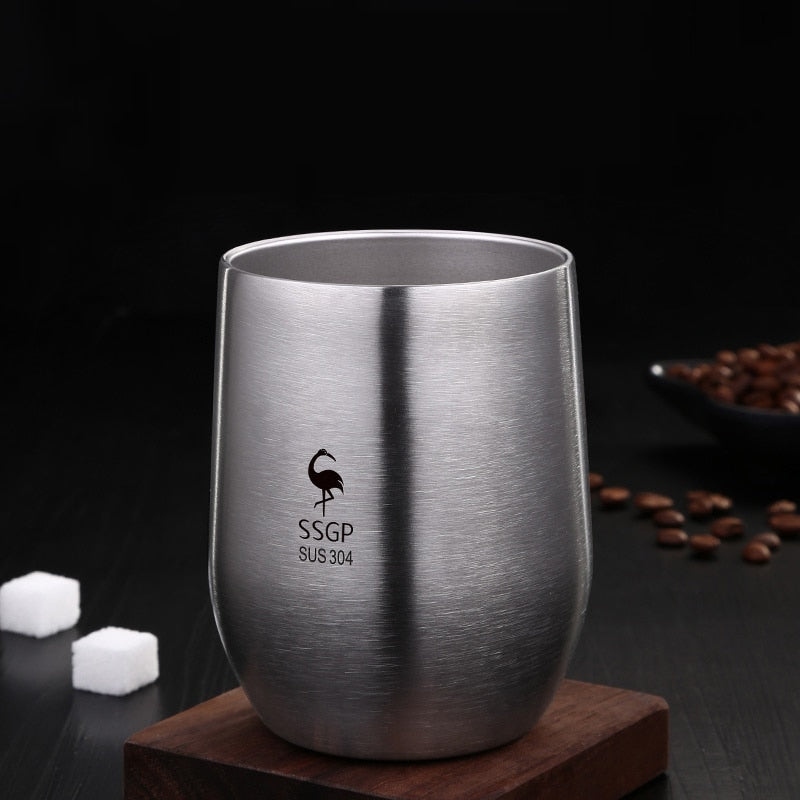 Double Wall 304 Stainless Steel Cup Tea Mug With Lid Heat Resistant Portable Beer Cup With Spoon Straw 377ml