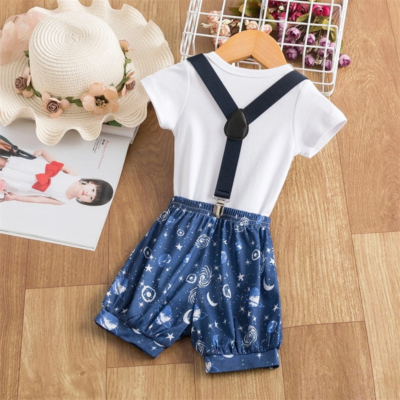 Baby Boy 1 Year First Birthday Clothes Set Romper Suspender Short Pants Toddler Outfits Gentleman Tie Overalls Summer Bodysuits
