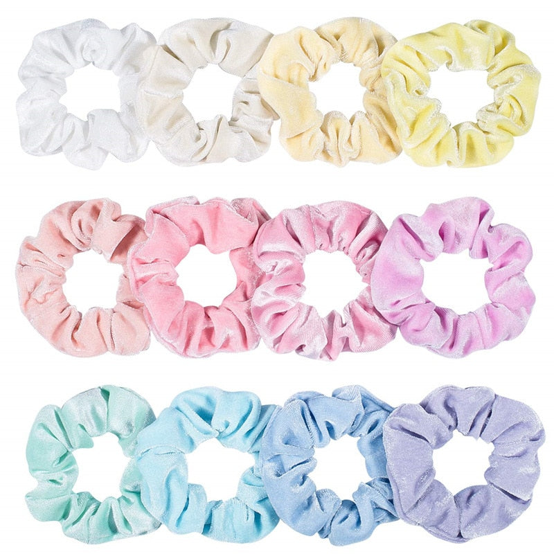 Großhandelsfrauen-Winter-Samt-Scrunchie-Satz 12pcs / lot helle Pastellfarben-elastischer Haargummi-Seil-Mädchen-Haar Schrunchy-Satz 2022