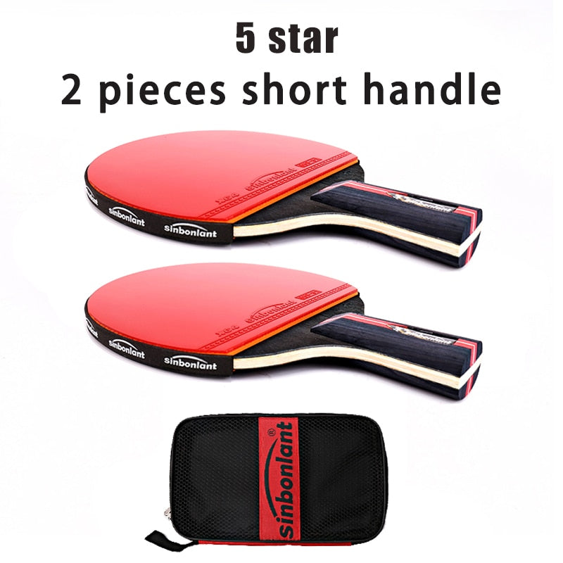 Raqueta de tenis profesional, hoja de carbono de mango largo corto, goma con granos de doble cara en raquetas de Ping Pong con estuche