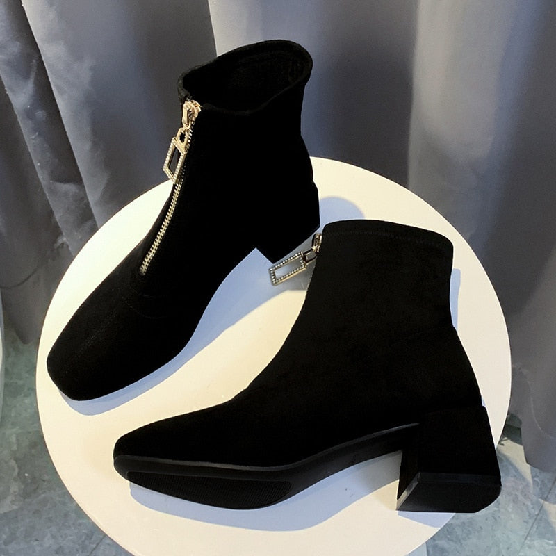 2021 zapatos de otoño para principios de invierno, botas de mujer, botas de tacón alto a la moda para mujer, botines de mujer, tacón cuadrado de 6cm A1877