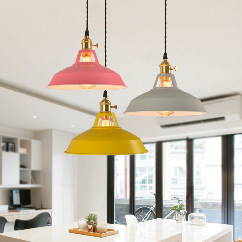 Pendant Light Retro Industrial Colorful Restaurant Kitchen Home Ceiling Lamp Vintage Hanging Light Lampshade Decorative Lamps