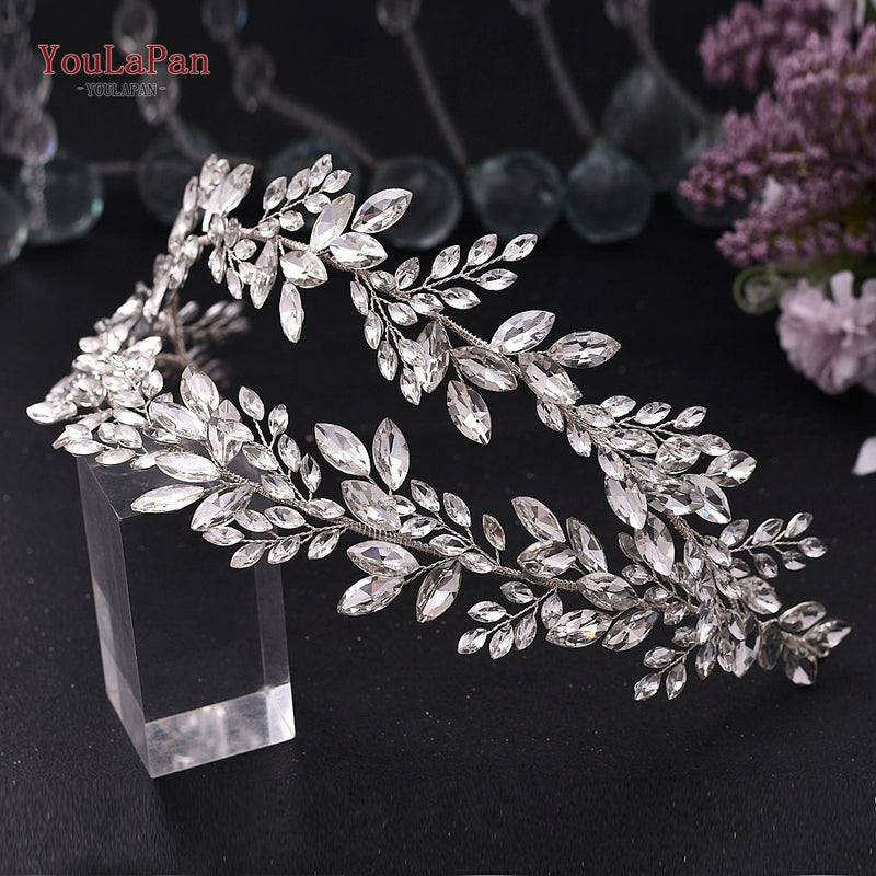 YouLaPan HP312 Bridal Hair Pieces Bridemaids Head Pieces Crystal Headbands for Women Jeweled Hair Accessories Rhinestone Tiara