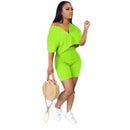 Lässiger Trainingsanzug 2-teiliges Set Crop Top + Hose Kurzarm tiefer V-Ausschnitt Sommerstoff für Frauen Outfits Solide 7 Farbe