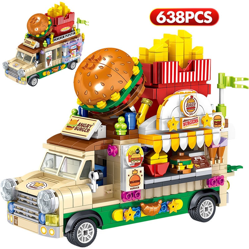 City Mini Girls Ice Cream Sets Model Building Blocks Friends Racing Vehicle Hot Dog Camping Car Bricks Toys For Children