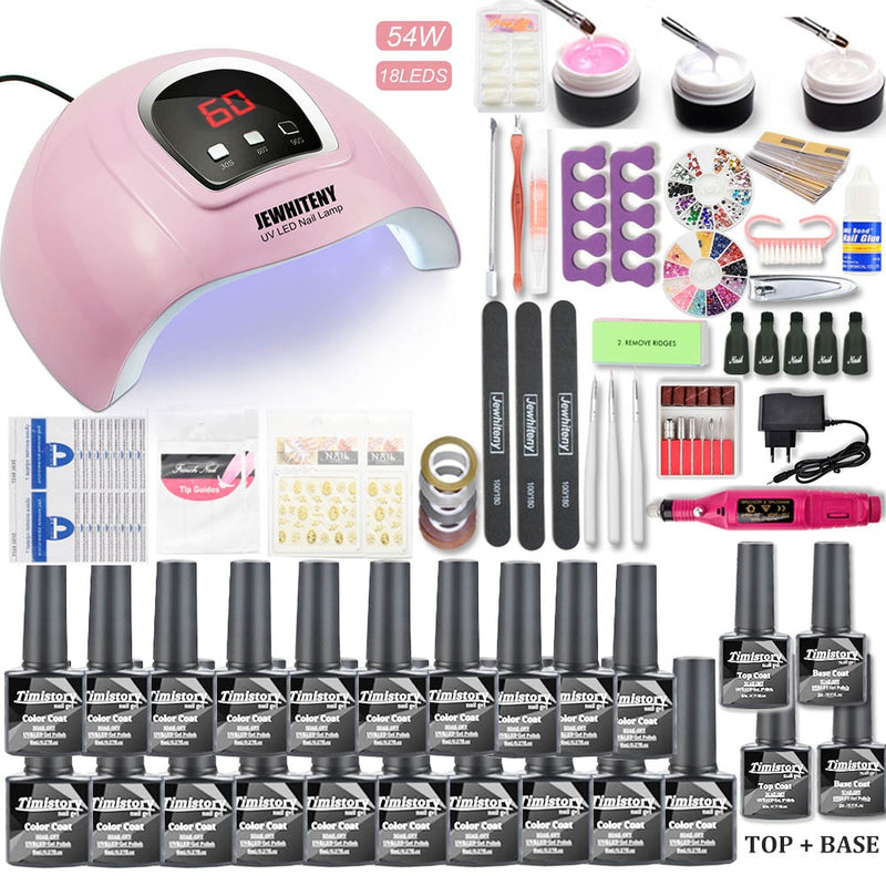 Maniküre-Set mit UV-LED-Nagellampe 120 W / 54 W Nagel-Set 30/20 Farben Gel-Nagellack-Kit-Sets Werkzeugset mit Nagelbohrmaschine