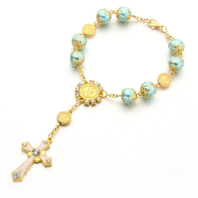 10pcs Top Quality Catholic Rosary Necklace Glass Pearl Beads Decade Rosary Pendent For Women Drilled Cross