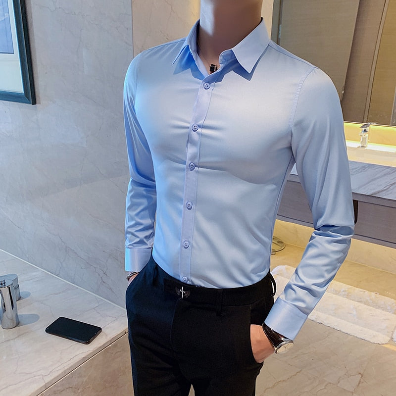 British Style Long Sleeve Shirt Men Clothing Fashion 2023 Spring Business Formal Wear Chemise Homme Slim Fit Camisa Masculina