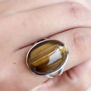 Real Natural Crystal Ring Yellow Tiger Eye Stone S925 Silver Mosaic Ring Men Women Crystal Rings Energy Stone Jewelry Wholesale