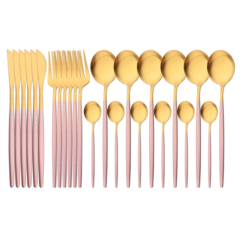 24Pcs Gold Matte Dinnerware Cutlery Set Stainless Steel Flatware Set Dinner Kniffe Fork Spoon Silverware Set Kitchen Tableware