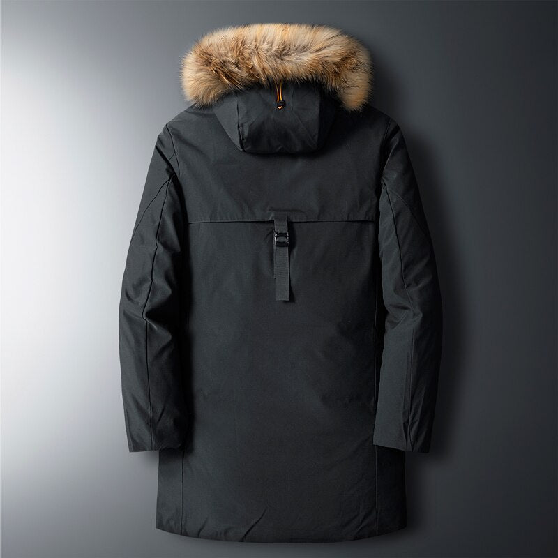 LBL nueva Parka con capucha de piel de invierno para hombre 2022 abrigo grueso cálido a prueba de viento para hombre chaqueta de cuello de piel con capucha sólida abrigo largo para hombre